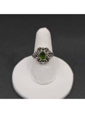 Size 6.25 Sterling Silver Filigree Russian Chrome Diopside Solitaire Ring A7486